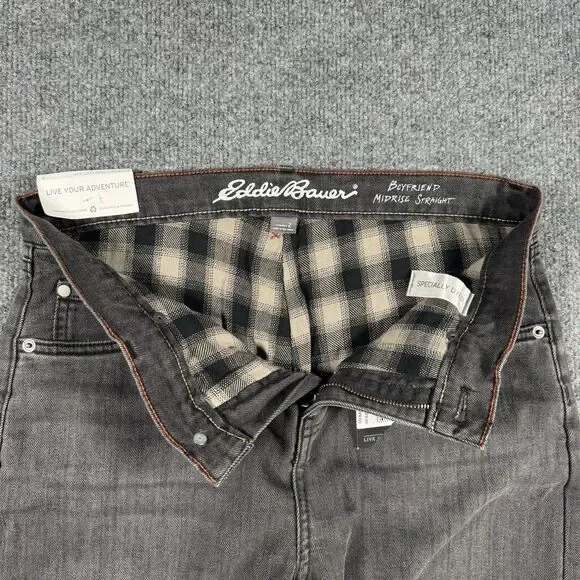 NWT Eddie Bauer Boyfriend Flannel Lined Midrise Straight Jeans Charcoal Size 2 - Picture 6 of 12